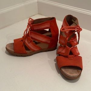Orange Lace-up Wedges THE BEST TRANSITION FROM BOOTS!